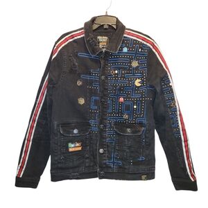 Retro Arcade Rubik's Cube Pac-Man Black Denim Jacket